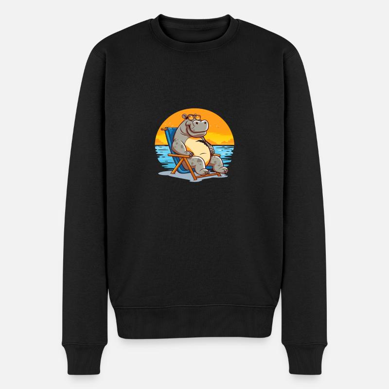 sich im Liegestuhl sonnendes Nilpferd - Männer Premium Bio Pullover - Schwarz