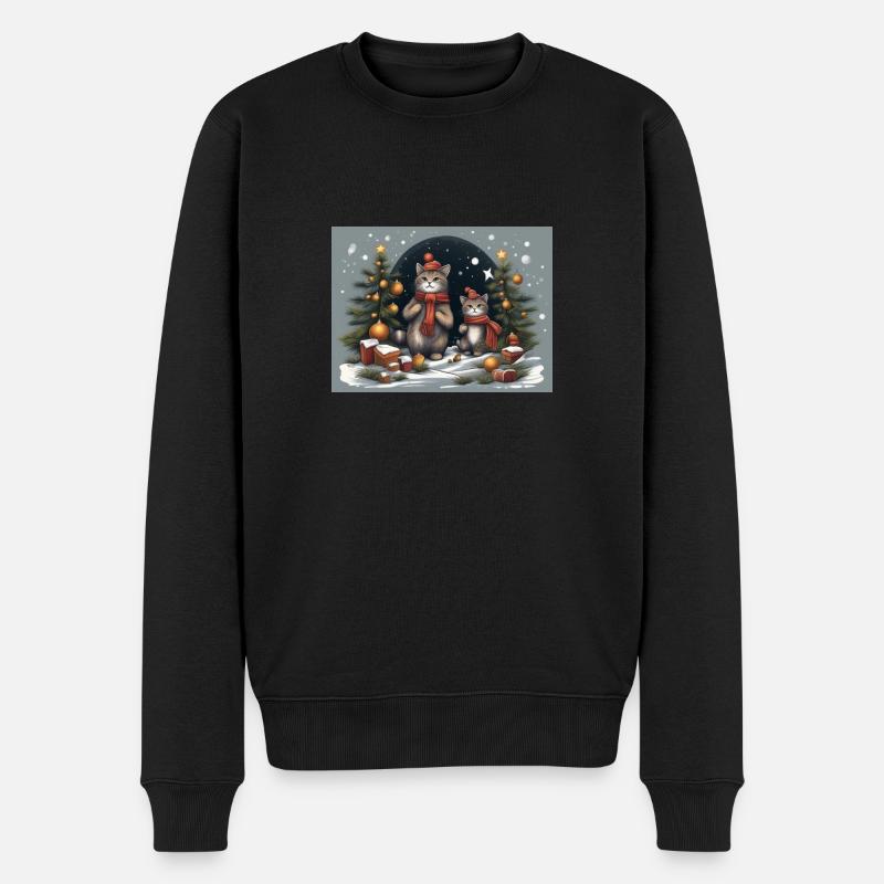Weihnachtskätzchen - Männer Premium Bio Pullover - Schwarz