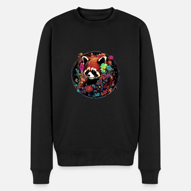 Panda roux,panda,fleurs, illustration - Pull Premium bio Homme - noir