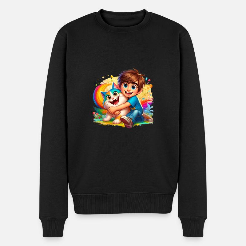 Garçon avec chat mignon - Pull Premium bio Homme - noir