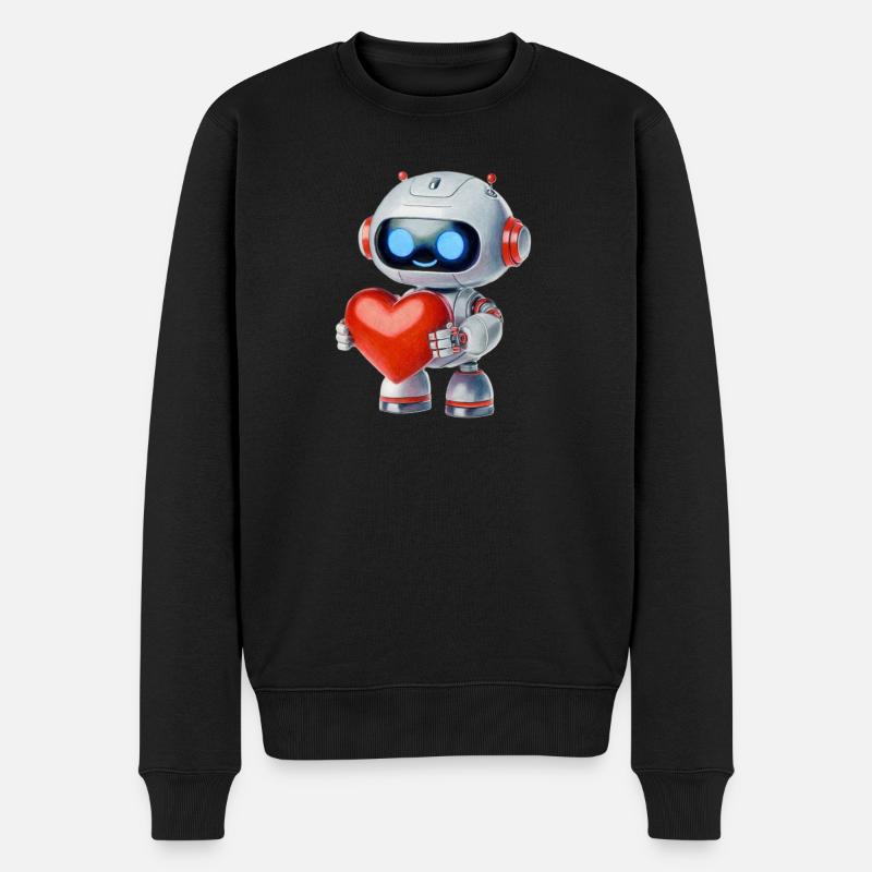 Roboter mit Herz - Männer Premium Bio Pullover - Schwarz