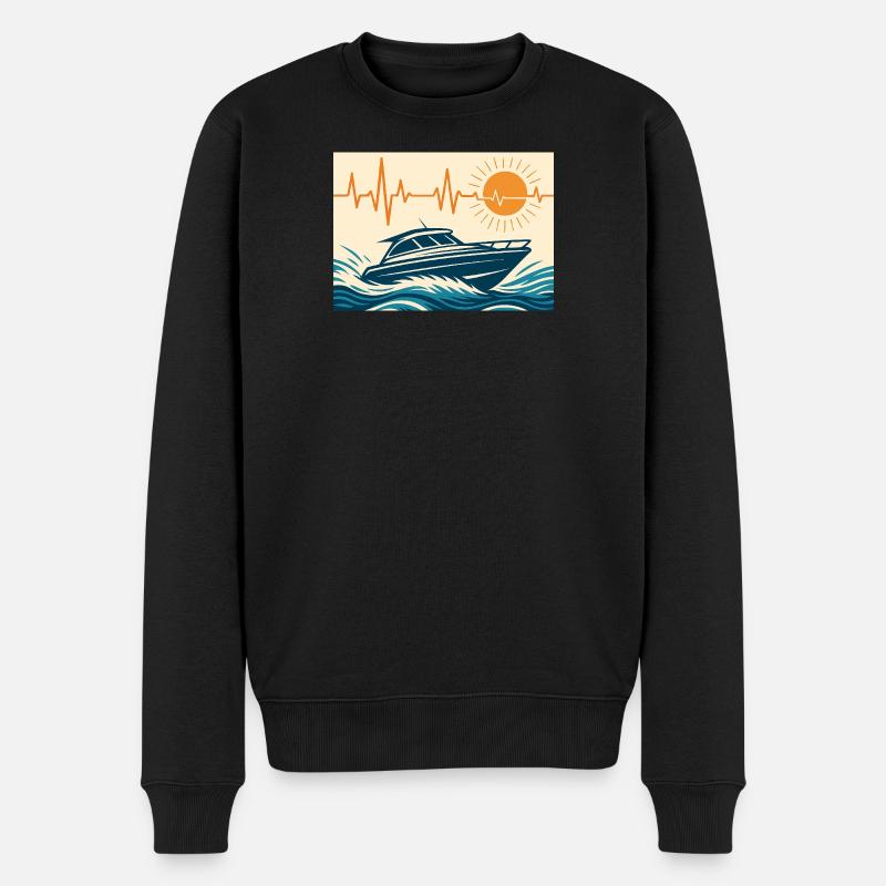 Maritime Sonnenuntergang mit Motorboot - Männer Premium Bio Pullover - Schwarz