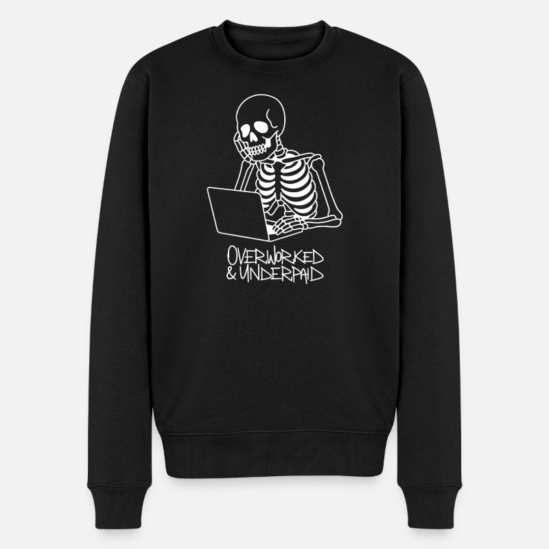 überarbeitetes und unterbezahltes Skelett-Arbeitshemd - Männer Premium Bio Pullover - Schwarz
