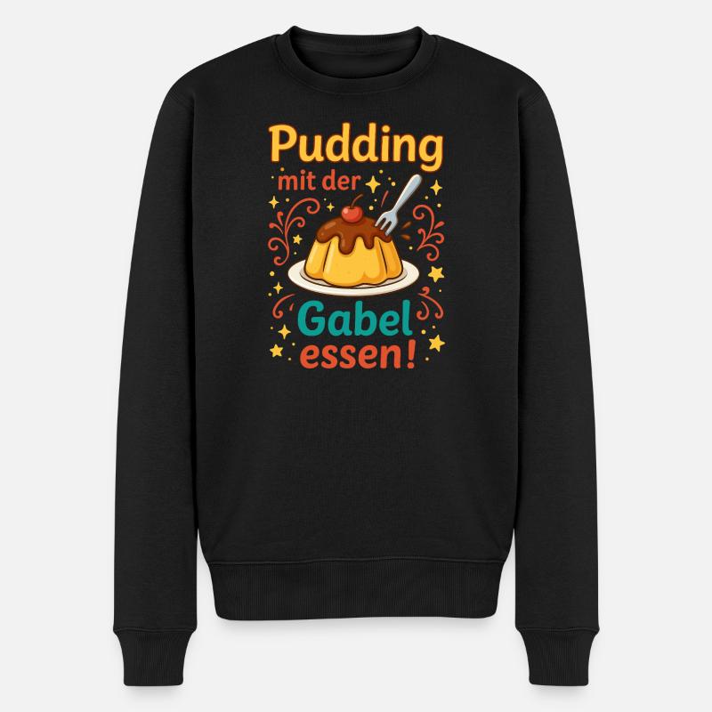 Pudding mit der Gabel Essen  - Männer Premium Bio Pullover - Schwarz