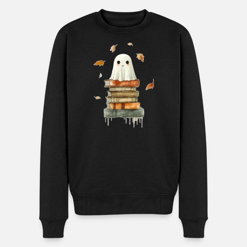Geist mit Büchern - Männer Premium Bio Pullover - Schwarz