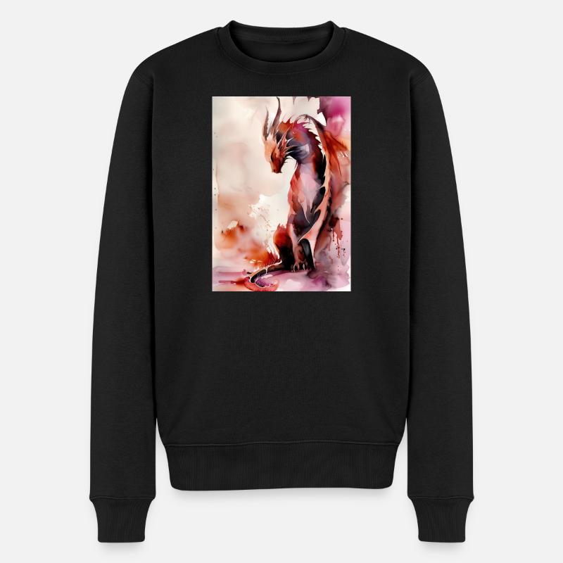 Roter Aquarell-Drache - Männer Premium Bio Pullover - Schwarz