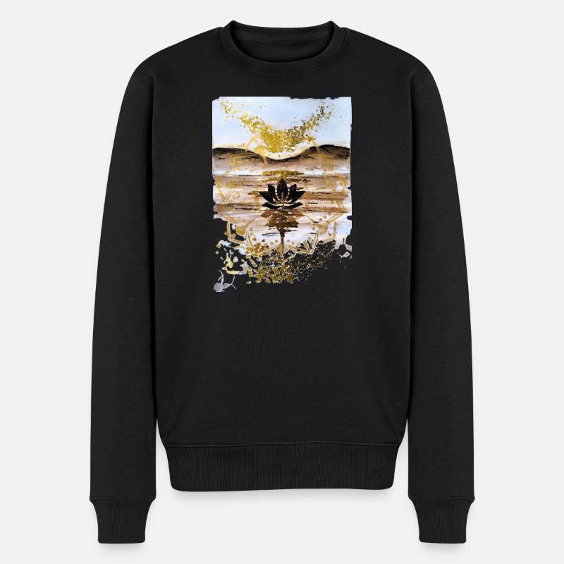 Goldene Lotusblume in der Wüstendämmerung - Männer Premium Bio Pullover - Schwarz