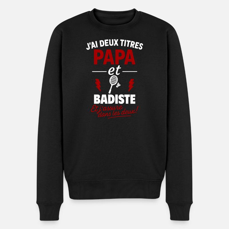 Papa Badminton – Vatertags-Sportgeschenk - Männer Premium Bio Pullover - Schwarz