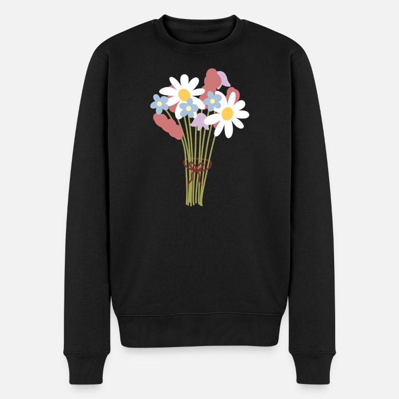 Pastell-Gänseblümchen-Bouquet-Illustration - Männer Premium Bio Pullover - Schwarz