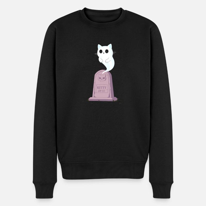 Geisterkätzchen am Grabstein - Männer Premium Bio Pullover - Schwarz