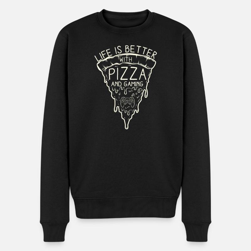 Video Gaming Design für Gamer Perfekte Pizza - Männer Premium Bio Pullover - Schwarz