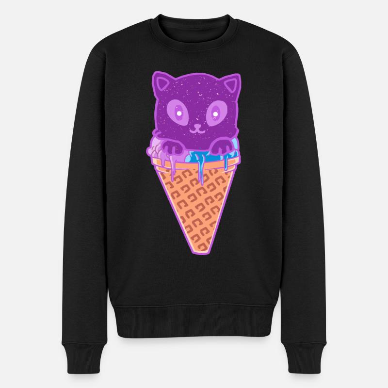 Katze Eiskreme Eiscrem - Männer Premium Bio Pullover - Schwarz