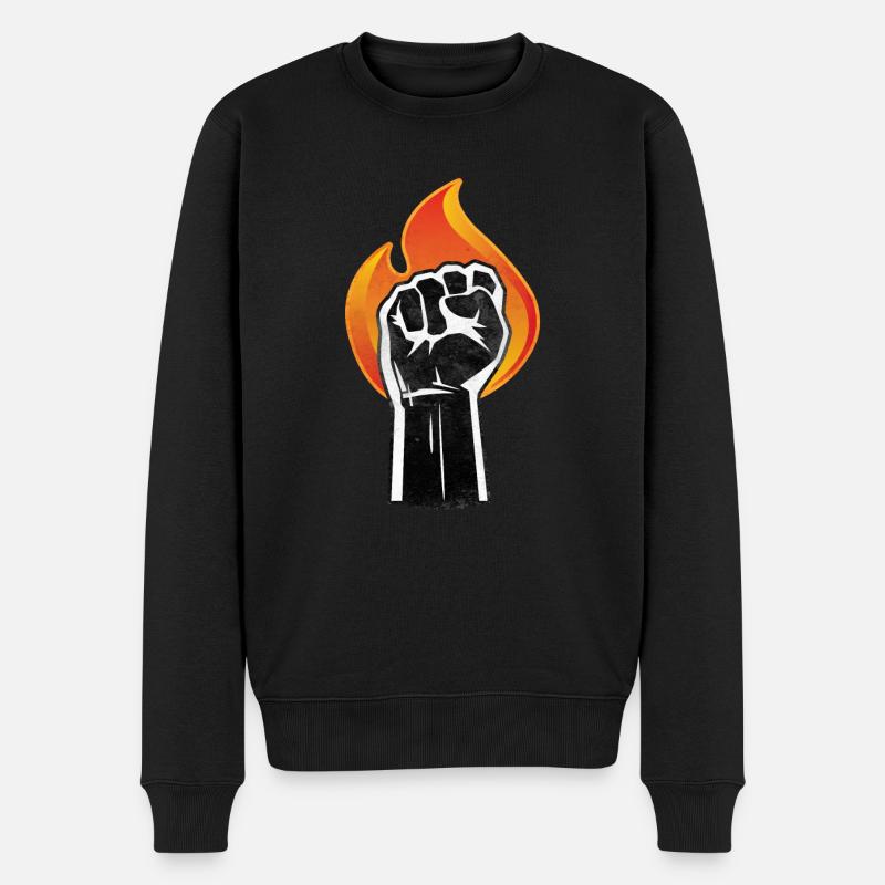 Angehobene Faust brennt | schwarzes Power-Symbol - Männer Premium Bio Pullover - Schwarz