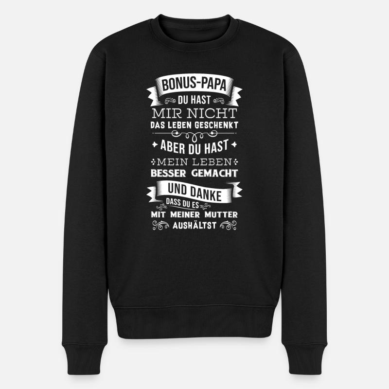 Bonus-papa Spruch Für Schwiegerväter Vatertag - Männer Premium Bio Pullover - Schwarz