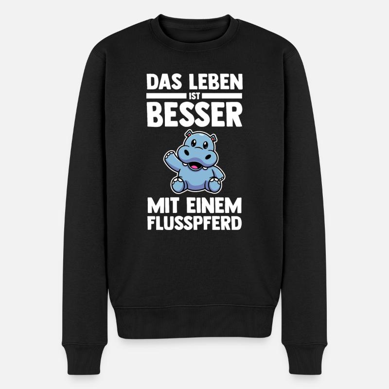 Nilpferd Flusspferd - Männer Premium Bio Pullover - Schwarz