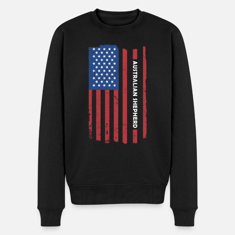 Dog Aussie Us Flag - Männer Premium Bio Pullover - Schwarz