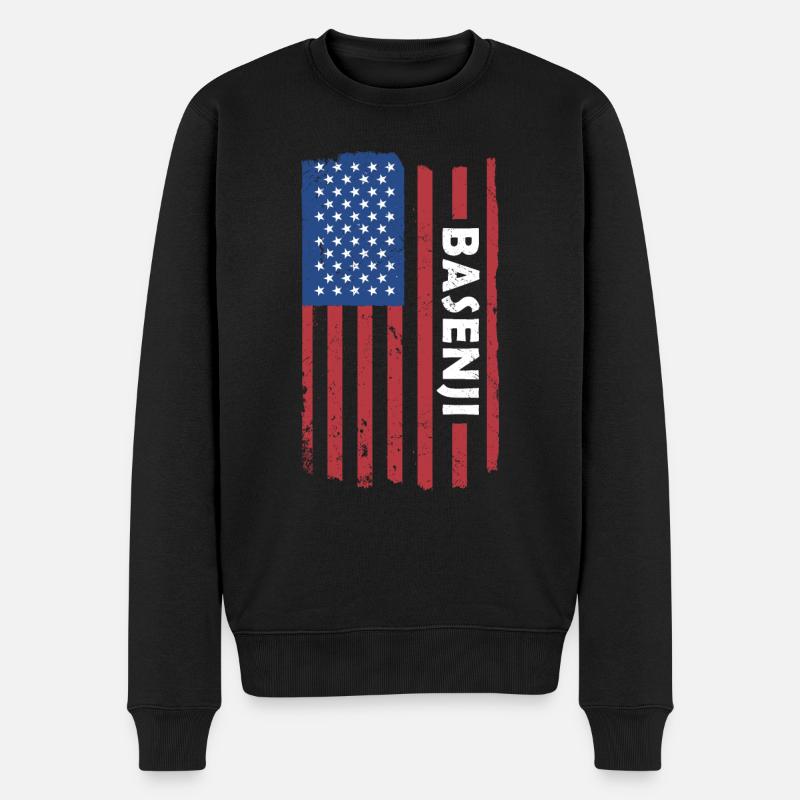 Dog Basenji Us Flag - Männer Premium Bio Pullover - Schwarz