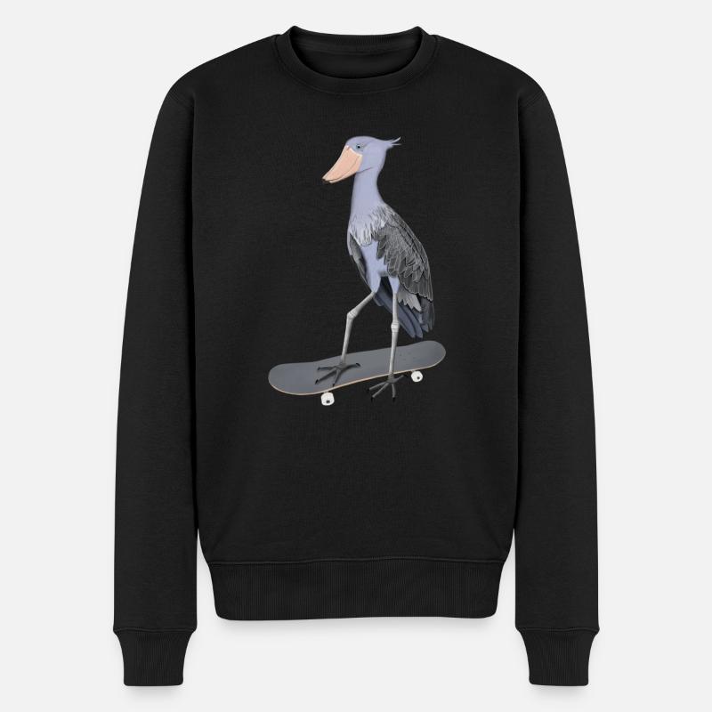 Schuhschnabel Skateboard Vogel Lustiges Tier - Männer Premium Bio Pullover - Schwarz