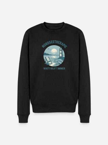 Nordseetherapie - Watt hilft immer - Männer Premium Bio Pullover - Schwarz