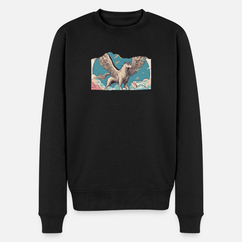 Pegasus mit Vögeln - Männer Premium Bio Pullover - Schwarz