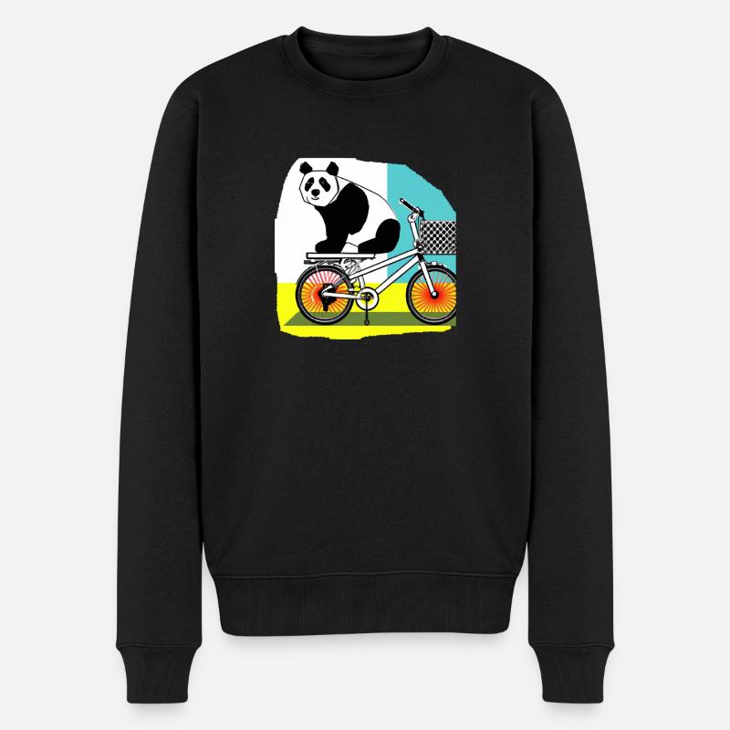 Panda lernt Fahrradfahren - Männer Premium Bio Pullover - Schwarz
