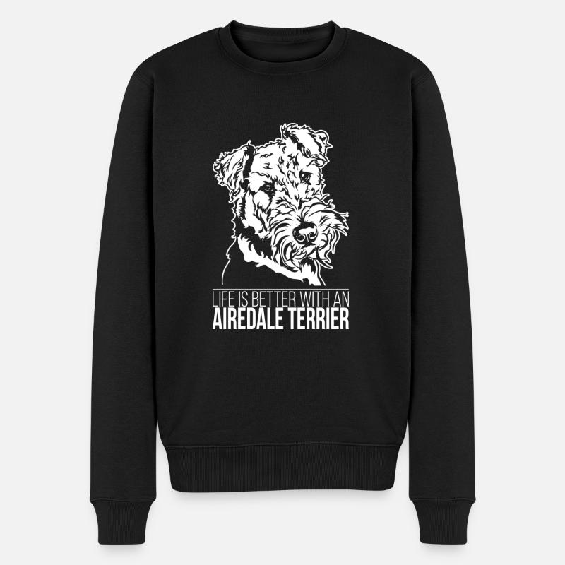 Airedale Terrier Life is better Hunde Wilsigns - Männer Premium Bio Pullover - Schwarz