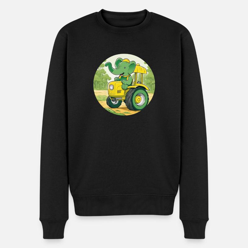Elefant auf Traktor - Männer Premium Bio Pullover - Schwarz