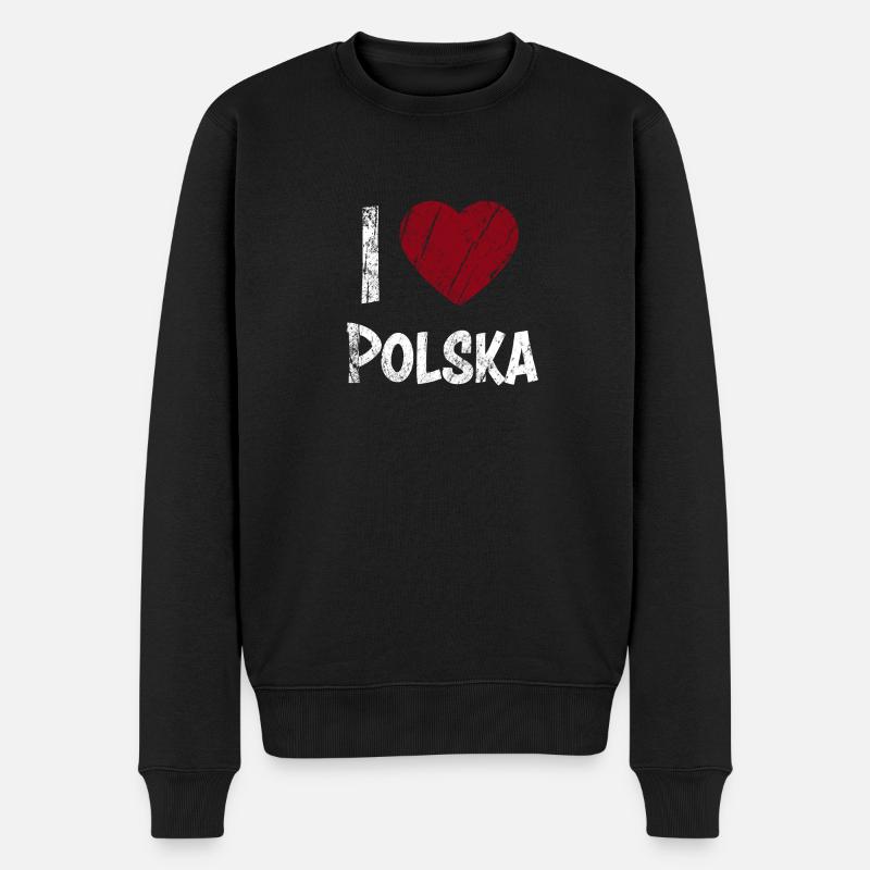 I Love Polska - Männer Premium Bio Pullover - Schwarz
