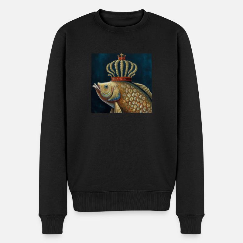 Gekrönter Goldfisch - Männer Premium Bio Pullover - Schwarz