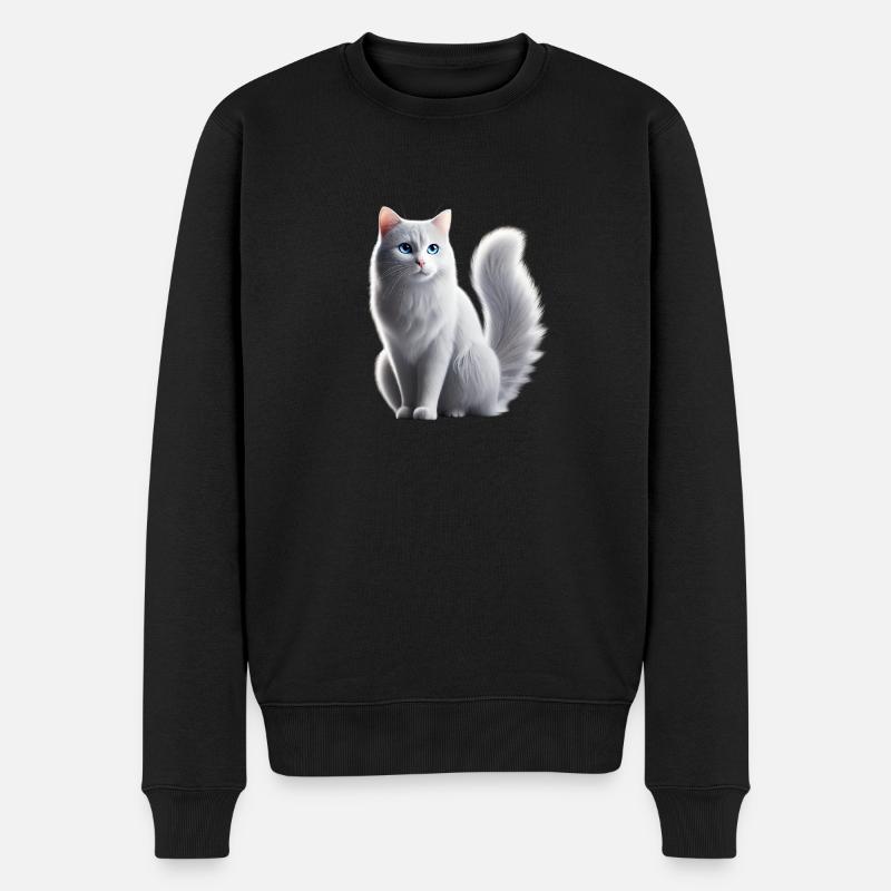 Katze Weiß Blaue Augen - Männer Premium Bio Pullover - Schwarz