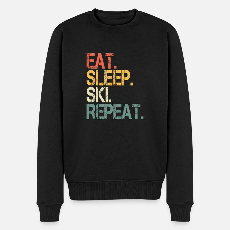 Eat Sleep Ski Repeat Skifahrer Sprüche Skispringer - Männer Premium Bio Pullover - Schwarz