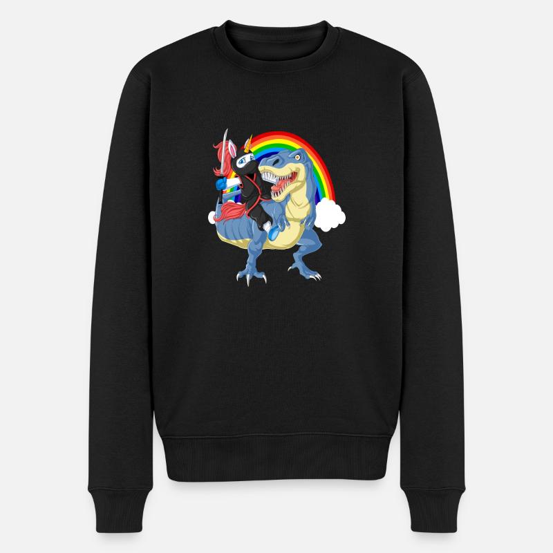 Ninja Einhorn Reiten Dinosaurier - Männer Premium Bio Pullover - Schwarz