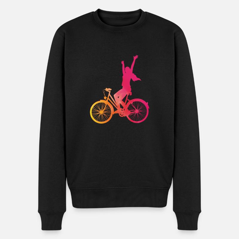 Frau in Pink auf dem Fahrrad - Männer Premium Bio Pullover - Schwarz