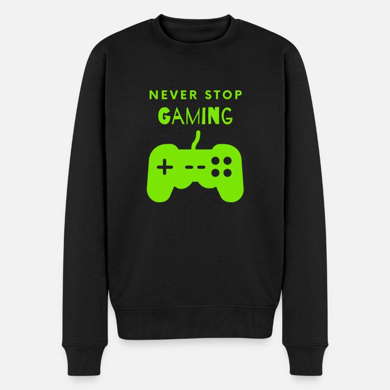 Never stop gaming - Männer Premium Bio Pullover - Schwarz