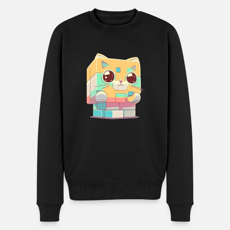 Chat kawaii en cube - Pull Premium bio Homme - noir