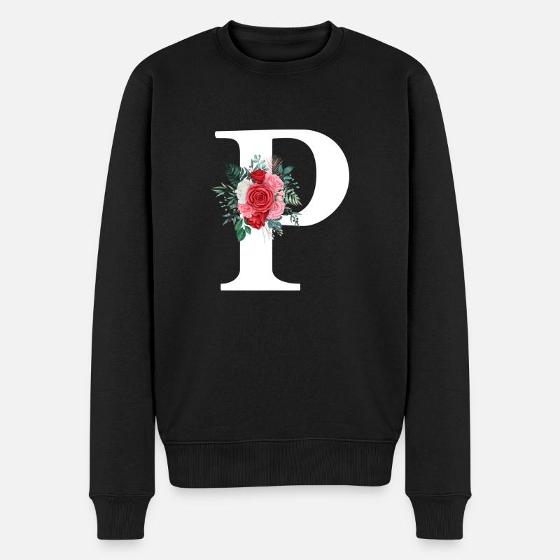 Roter Blumenbuchstabe P - Männer Premium Bio Pullover - Schwarz