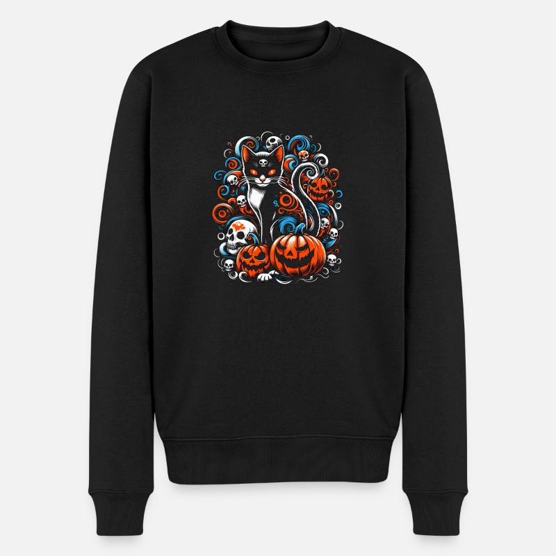 Unheimliche Katzenschädel Halloween - Männer Premium Bio Pullover - Schwarz