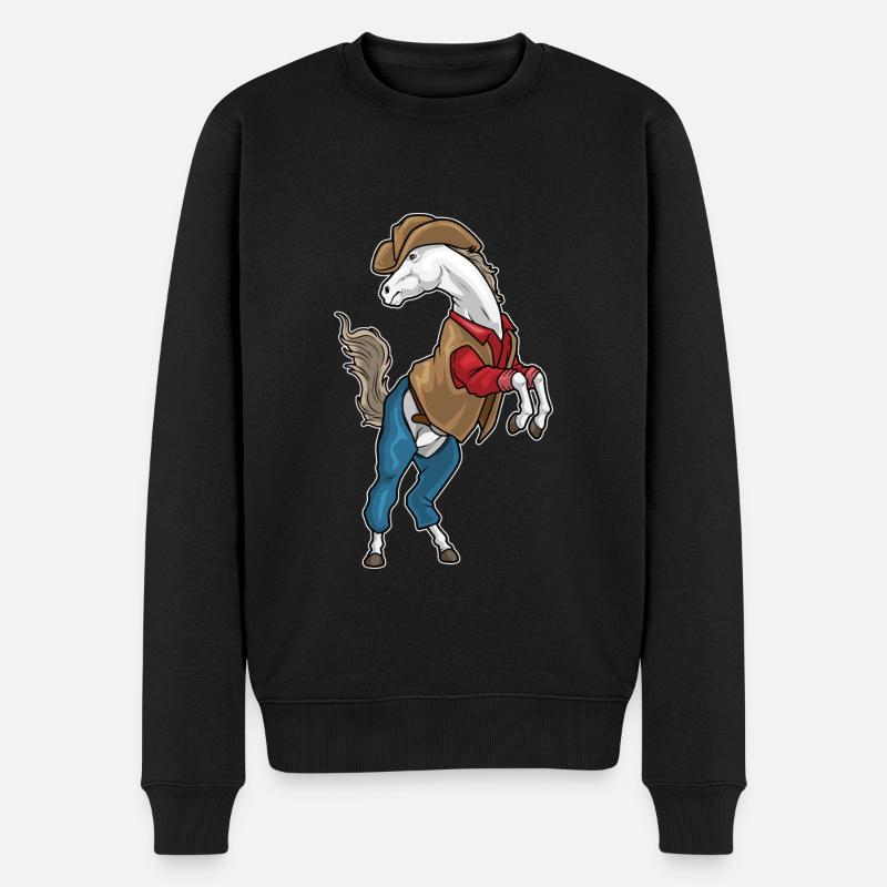 Cheval Cowboy Chapeau de Cowboy - Pull Premium bio Homme - noir