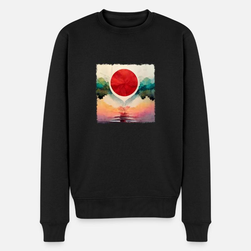 Stiller See in Japan - Männer Premium Bio Pullover - Schwarz