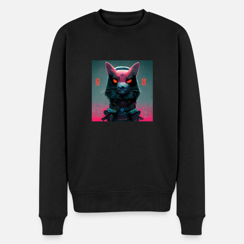 Samurai Katze futuristisches Universum - Männer Premium Bio Pullover - Schwarz