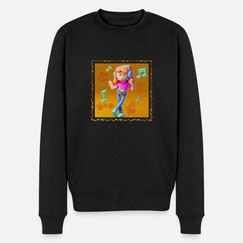 LUSTIGE MUSIK ILLUSTRATION MÄDCHEN 14 - Männer Premium Bio Pullover - Schwarz