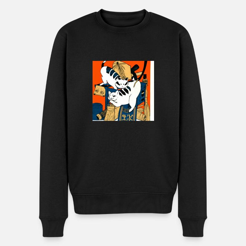 Katzen im Japanischen Kunst Stil 4 - Männer Premium Bio Pullover - Schwarz