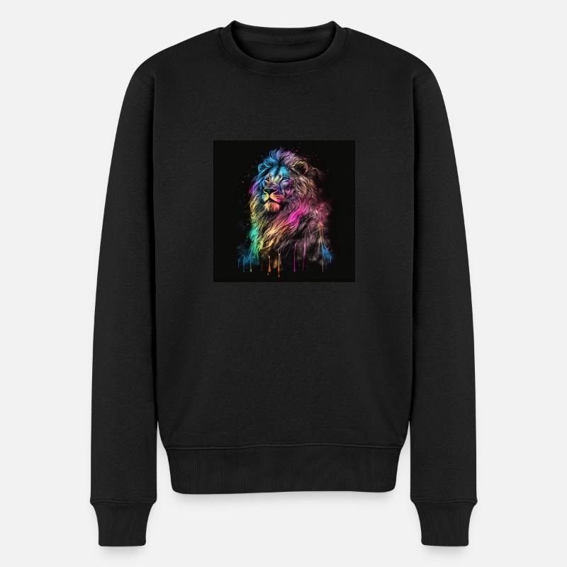 GEFÄRBTER LION - Männer Premium Bio Pullover - Schwarz