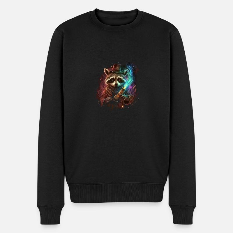 Fantasy-Zauberer Waschbär - Männer Premium Bio Pullover - Schwarz