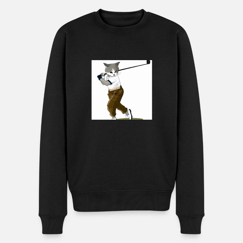Die golfende Katze - Männer Premium Bio Pullover - Schwarz
