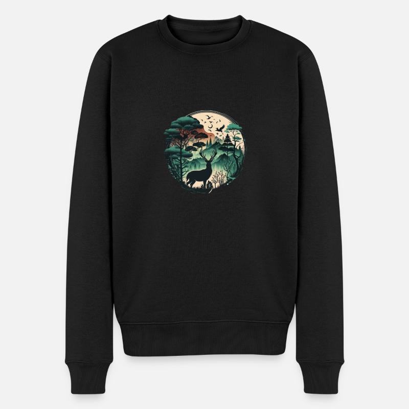 Wald mit Rehen - Männer Premium Bio Pullover - Schwarz