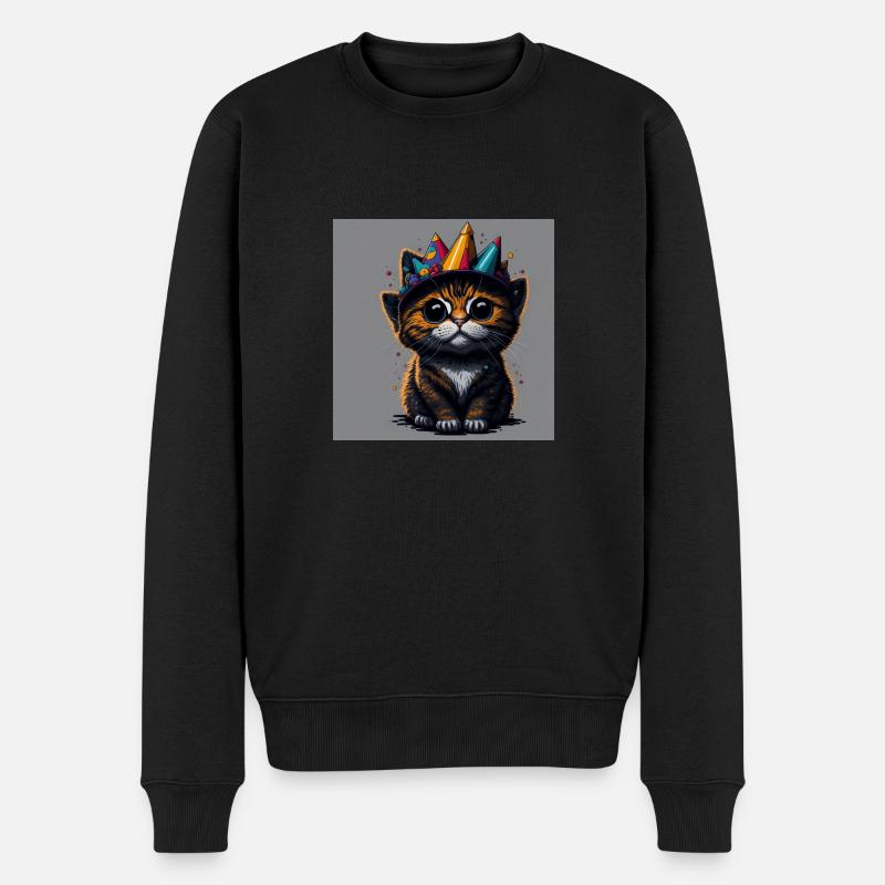 Chat avec chapeau d’anniversaire - Pull Premium bio Homme - noir