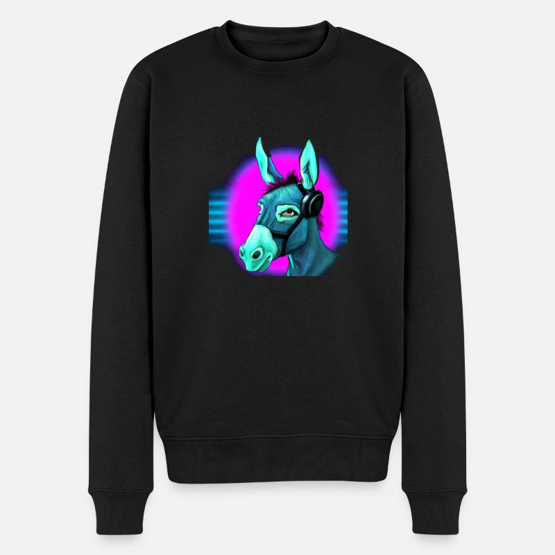 Synthwave Donkey - Männer Premium Bio Pullover - Schwarz