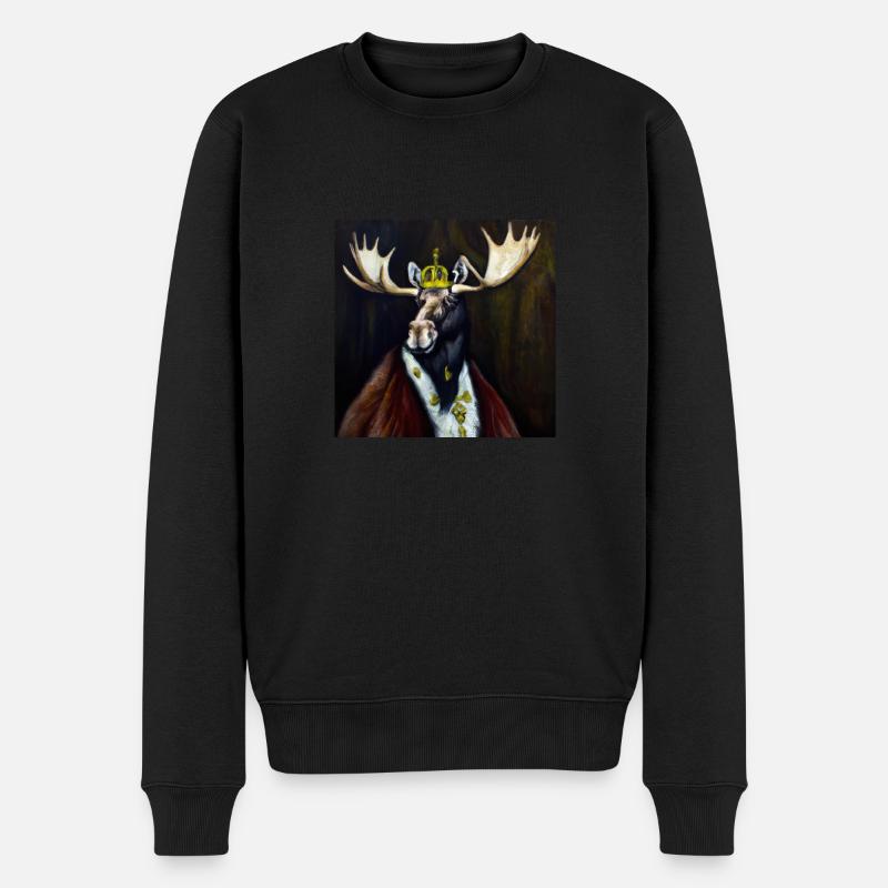 Elch in der Krone - Männer Premium Bio Pullover - Schwarz