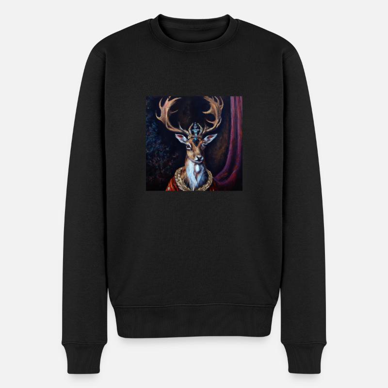 Der Hirschkönig - Männer Premium Bio Pullover - Schwarz